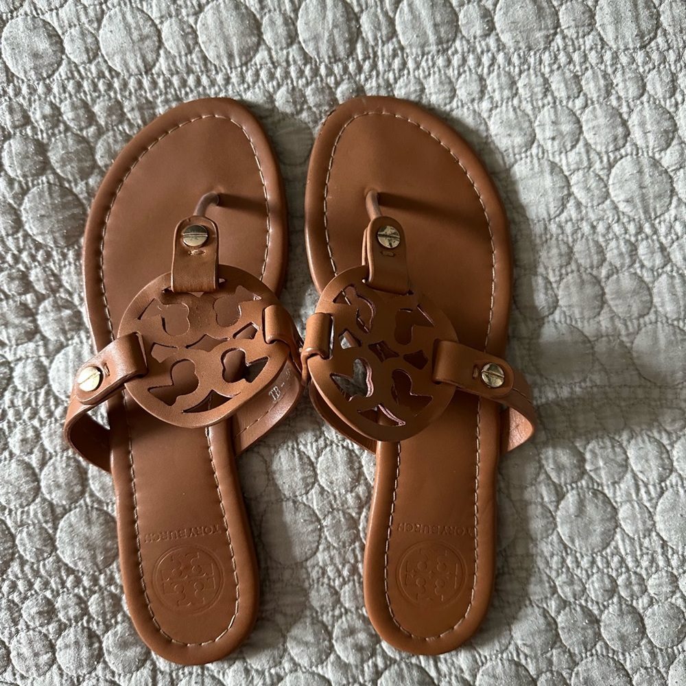 Tory Burch Tan Leather Cut-Out Sandals